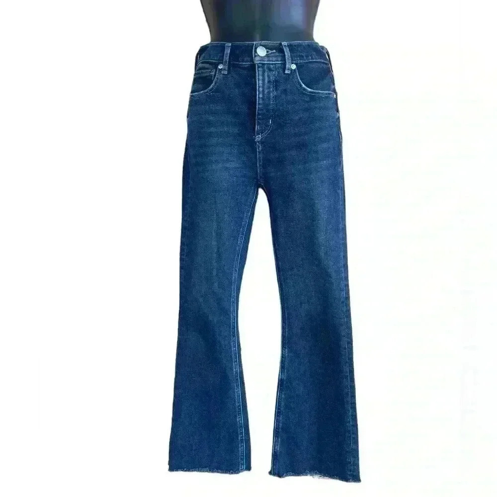 LOFT women’s high waist flare crop dark wash jeans sz 24 gently used like new